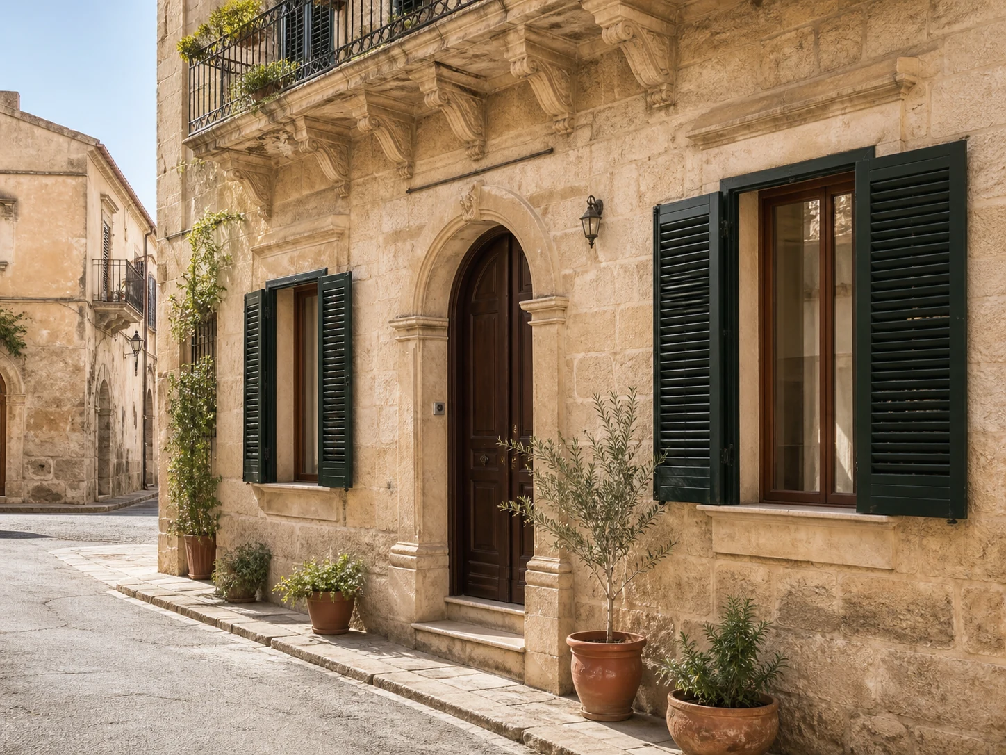 Façade d’une maison sicilienne en pierre