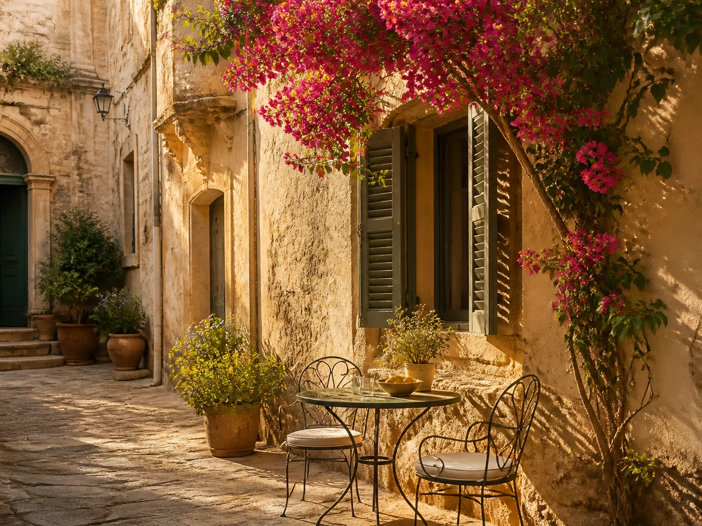Cour intérieure sicilienne baignée de soleil