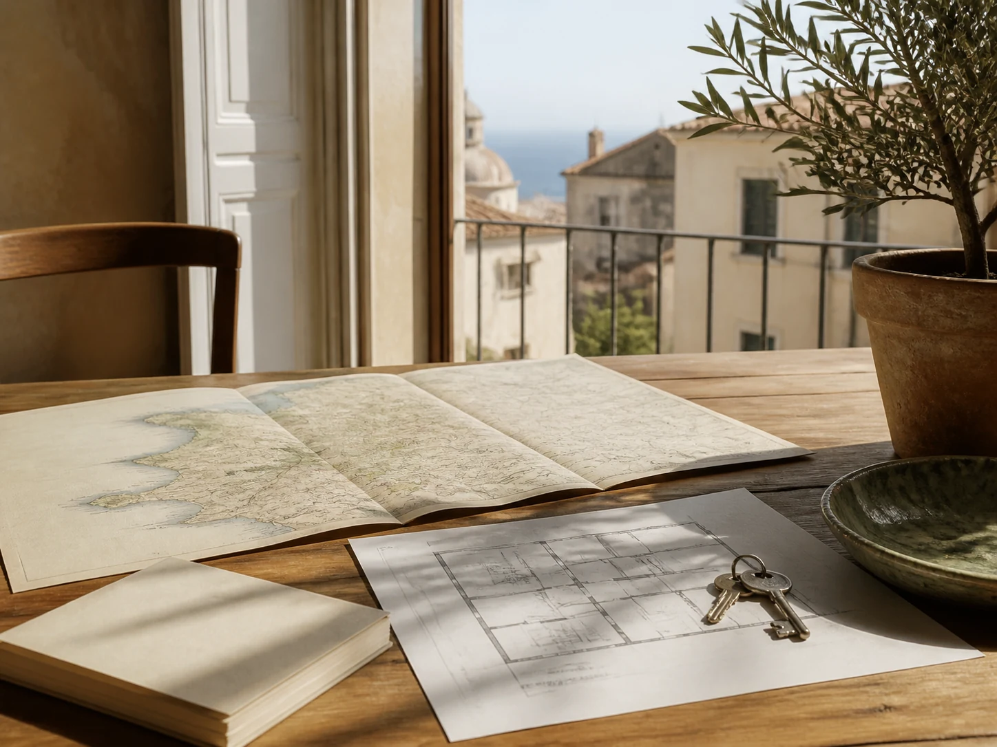 Table de préparation d’un projet immobilier en Sicile
